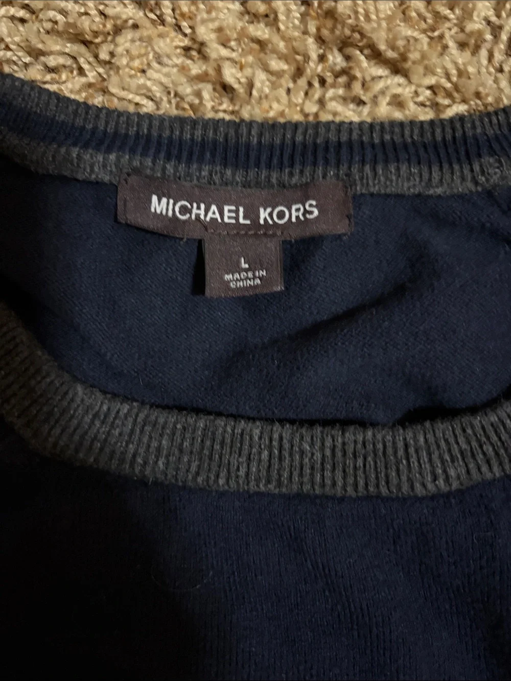 Michael Kors Navy Crewneck Sweater with Charcoal Trim size L